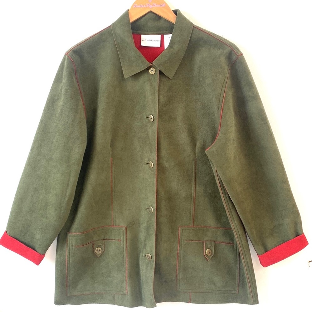 VTG 90’s Alfred Dunner Faux Microsuede Green‎ and Red Microsuede Jacket, Size 14